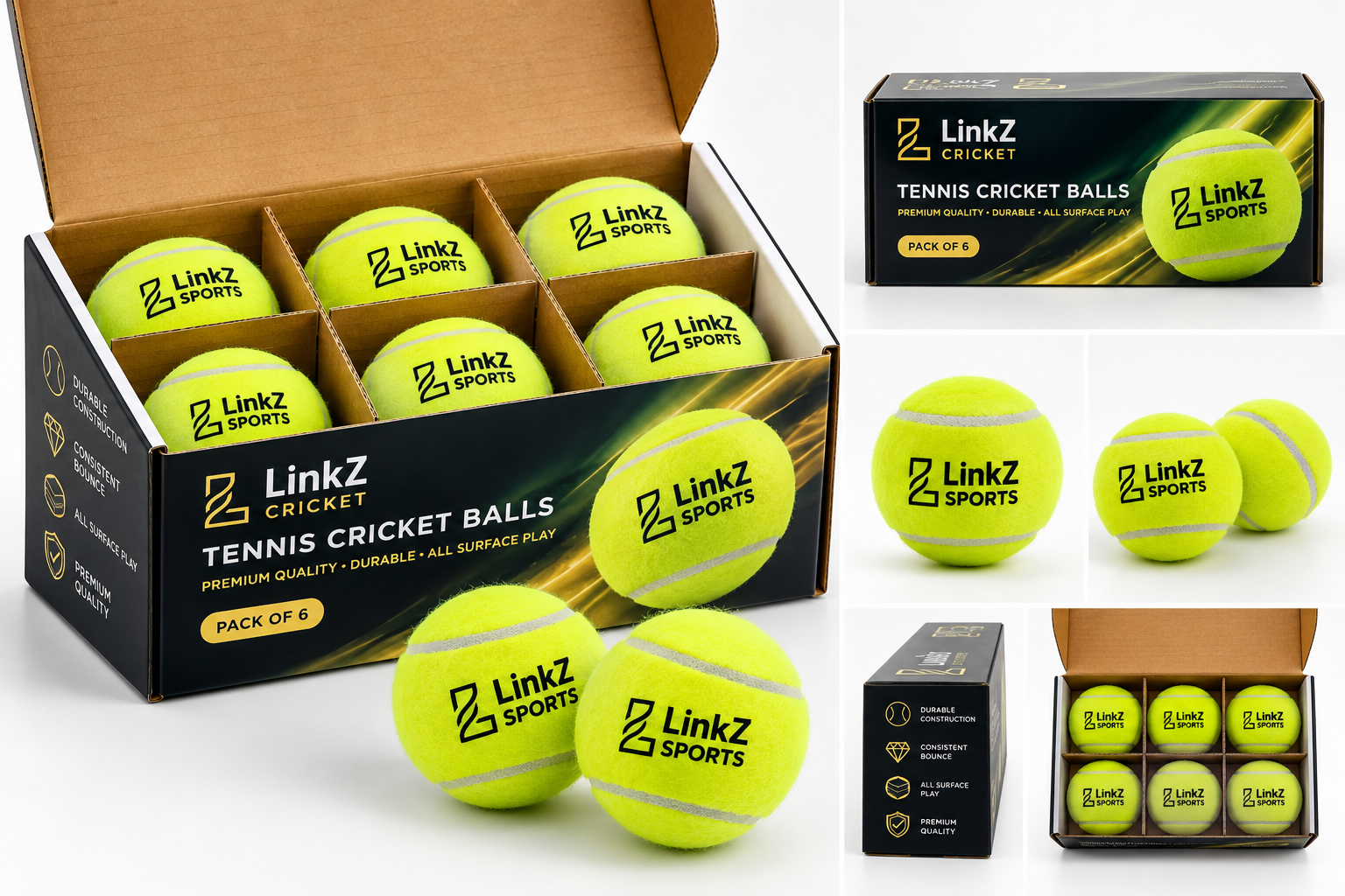 Tennis Cricket Balls — Pack of 6